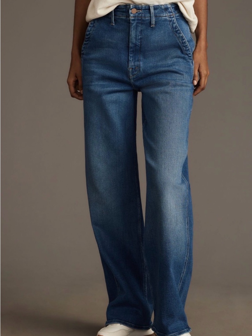 MOTHER Denim The Major Zip Skimp High Rise Jeans in Medium Blue Wash - Picture 13 of 15